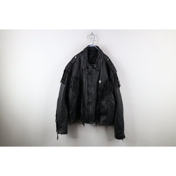 Vintage 90s Streetwear Mens 4XL Heavy Western Leather Fringed Motorcycle Jacket